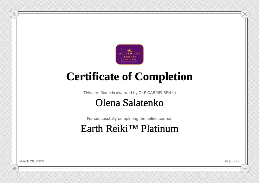 Home earth reiki™ platinum certificate