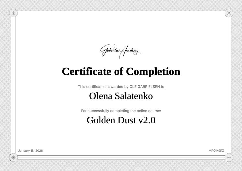 Home golden dust v2.0 certificate kopia